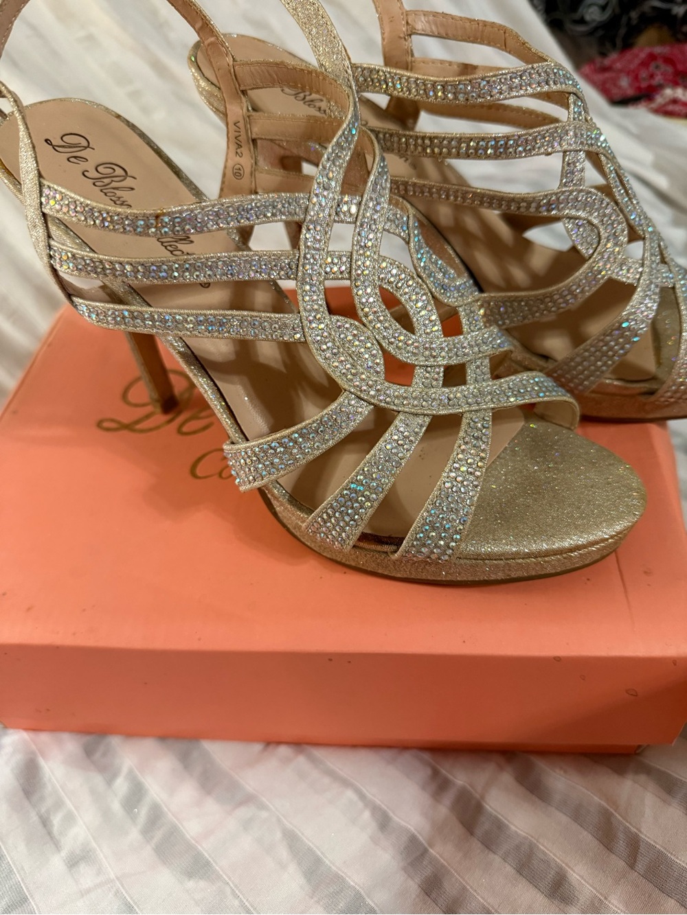De Blossom Collection Silver Crystal-Strap Stiletto Heels